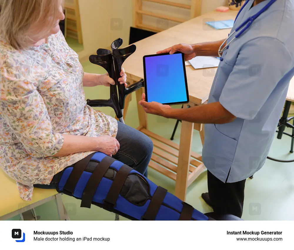 Male doctor holding an iPad mockup