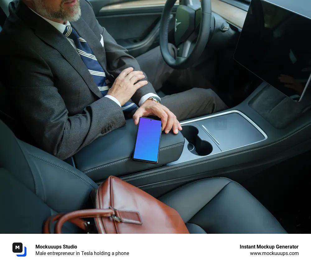 Male entrepreneur in Tesla holding a phone