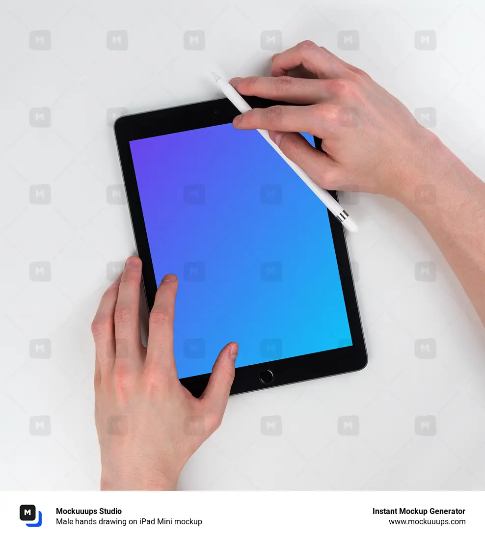 Male hands drawing on iPad Mini mockup