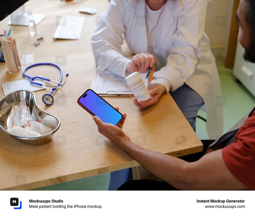 Male patient holding the iPhone mockup