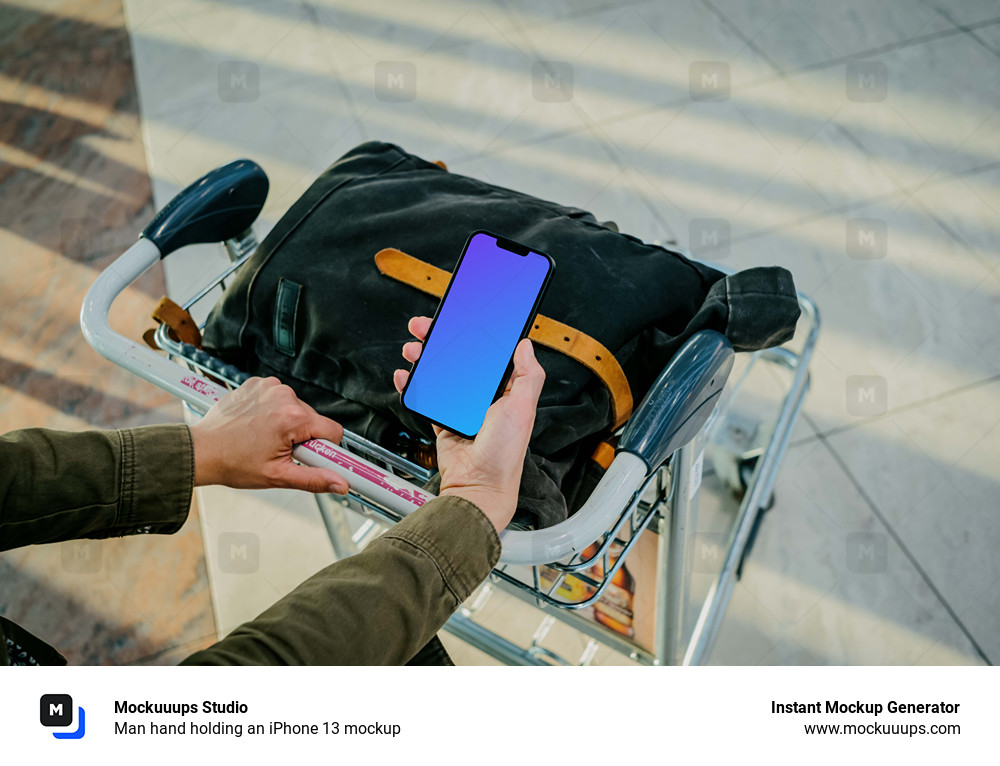 Man hand holding an iPhone 13 mockup