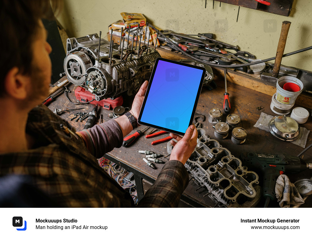 Man holding an iPad Air mockup