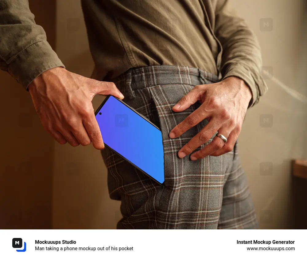 Man taking a phone mockup out of his pocket
