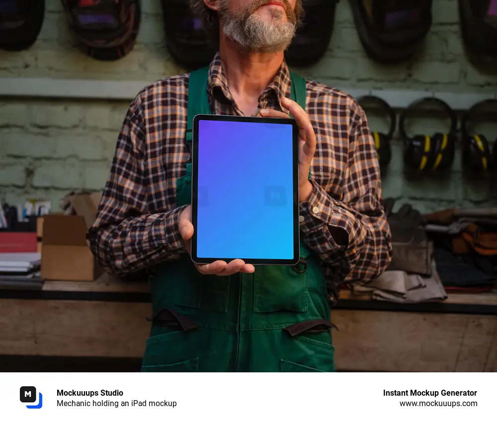 Mechanic holding an iPad mockup