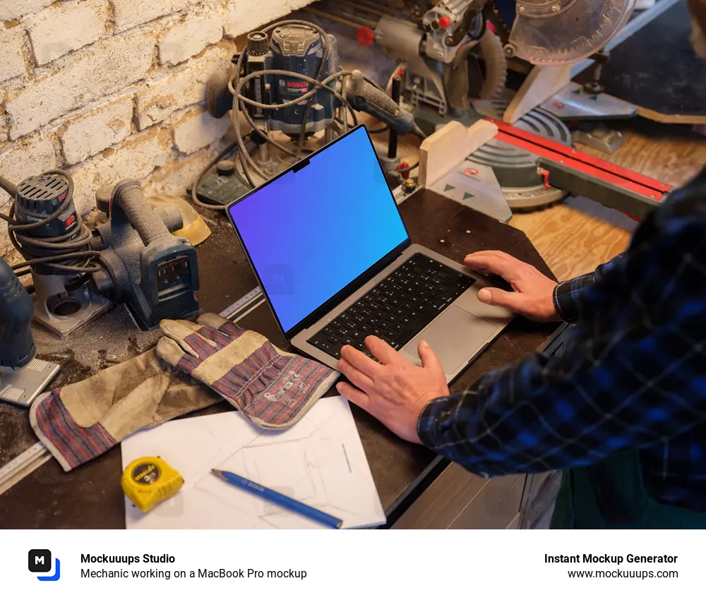 Mechanic working on a MacBook Pro mockup