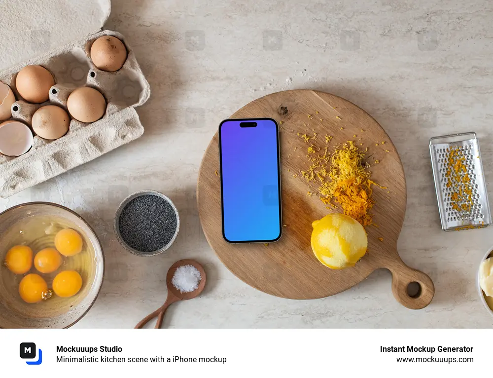 Minimalistic kitchen scene with a iPhone mockup