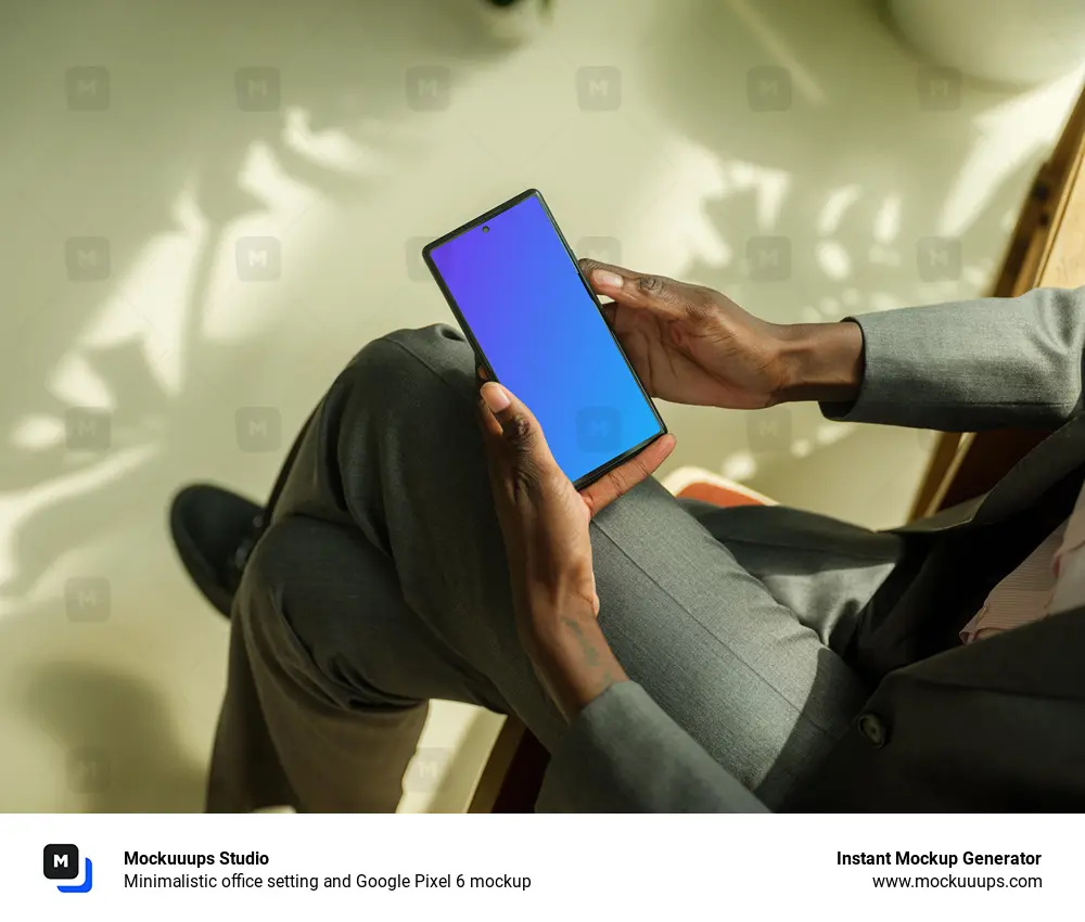 Minimalistic office setting and Google Pixel 6 mockup