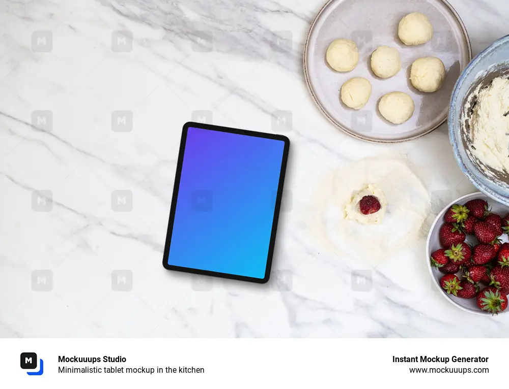 Minimalistic tablet mockup in the kitchen