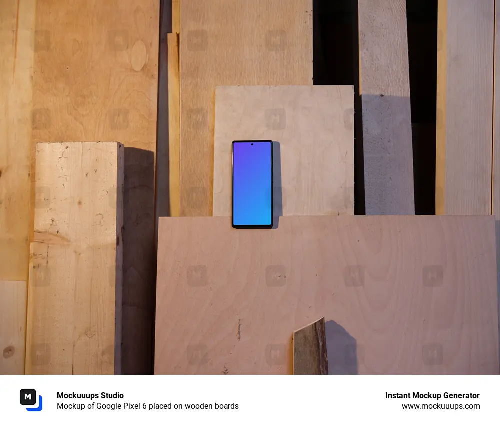 Mockup of Google Pixel 6 placed on wooden boards
