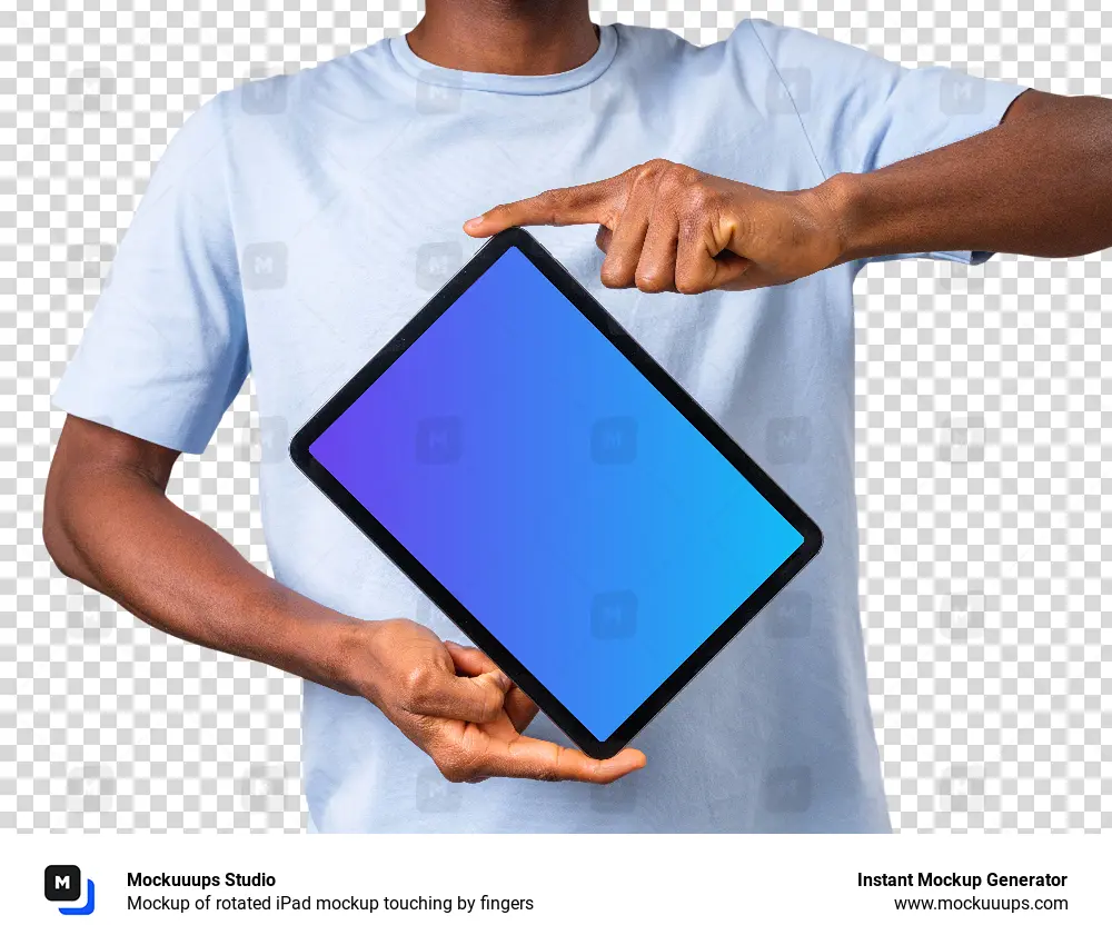 Mockup of rotated iPad mockup touching by fingers