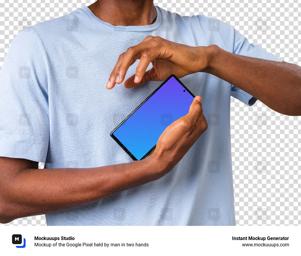 Mockup of the Google Pixel held by man in two hands