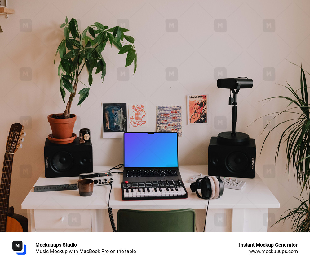 Music Mockup with MacBook Pro on the table