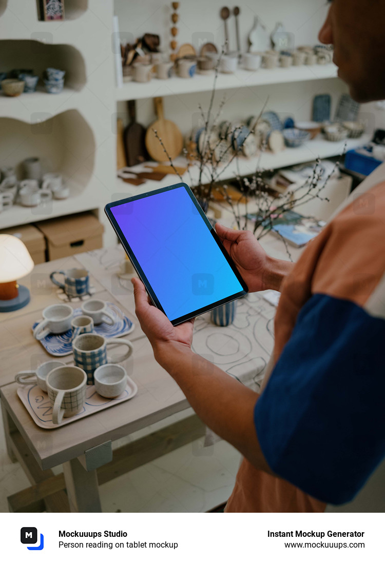 Person reading on tablet mockup