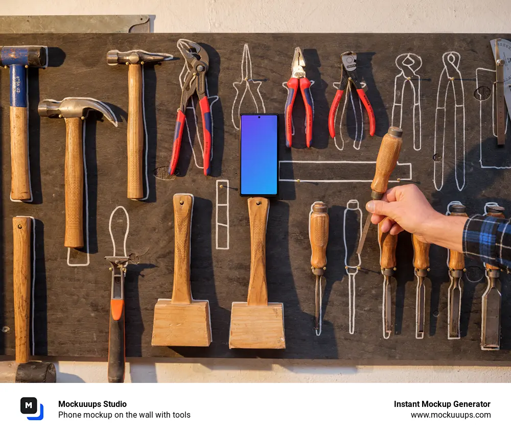 Phone mockup on the wall with tools