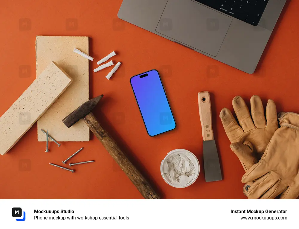 Phone mockup with workshop essential tools