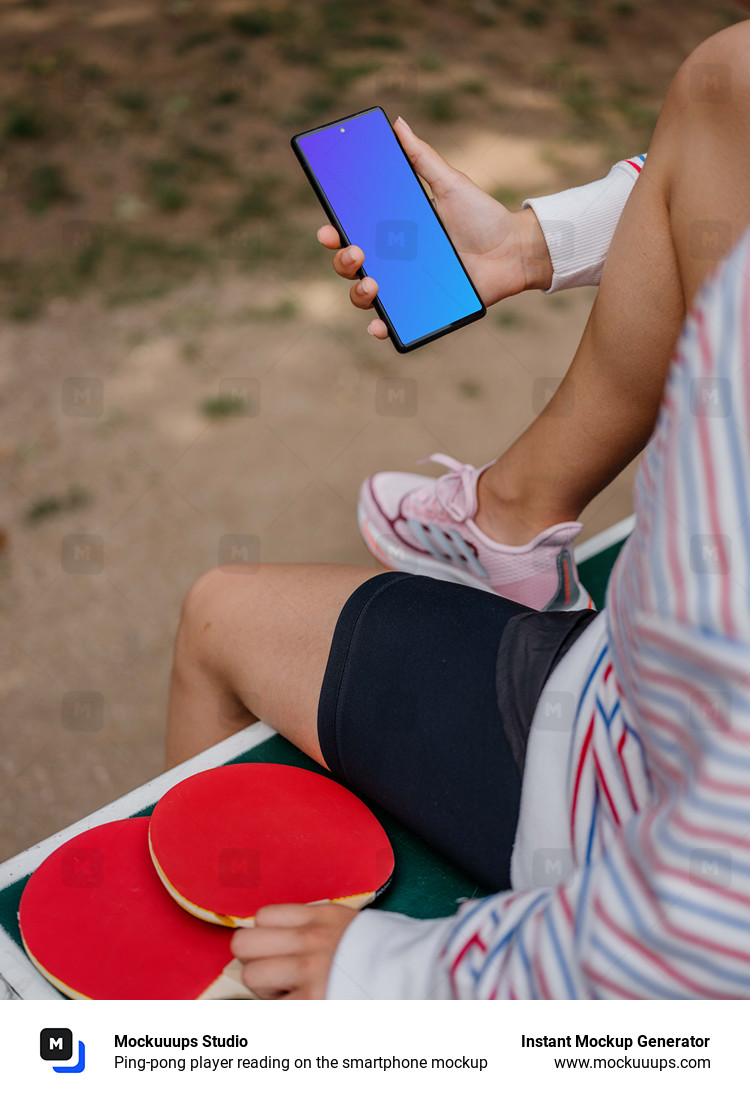 Ping-pong player reading on the smartphone mockup