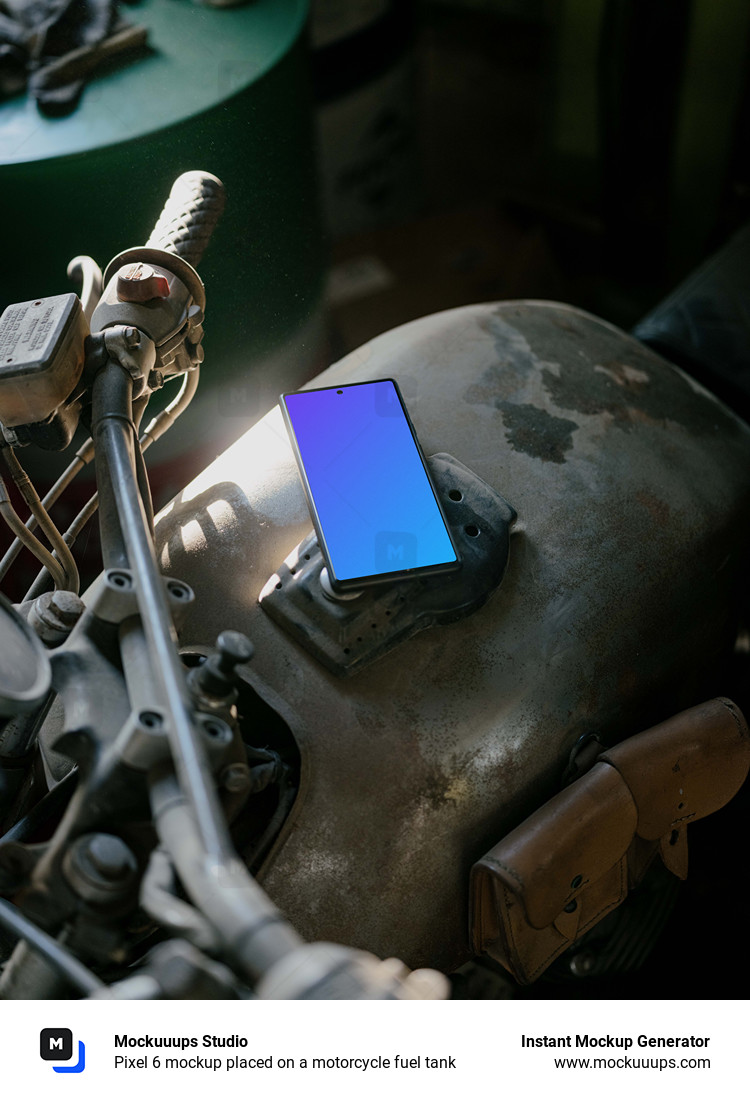 Pixel 6 mockup placed on a motorcycle fuel tank