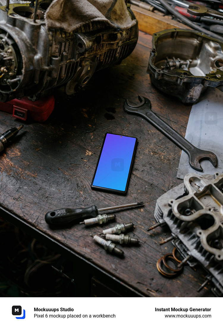 Pixel 6 mockup placed on a workbench