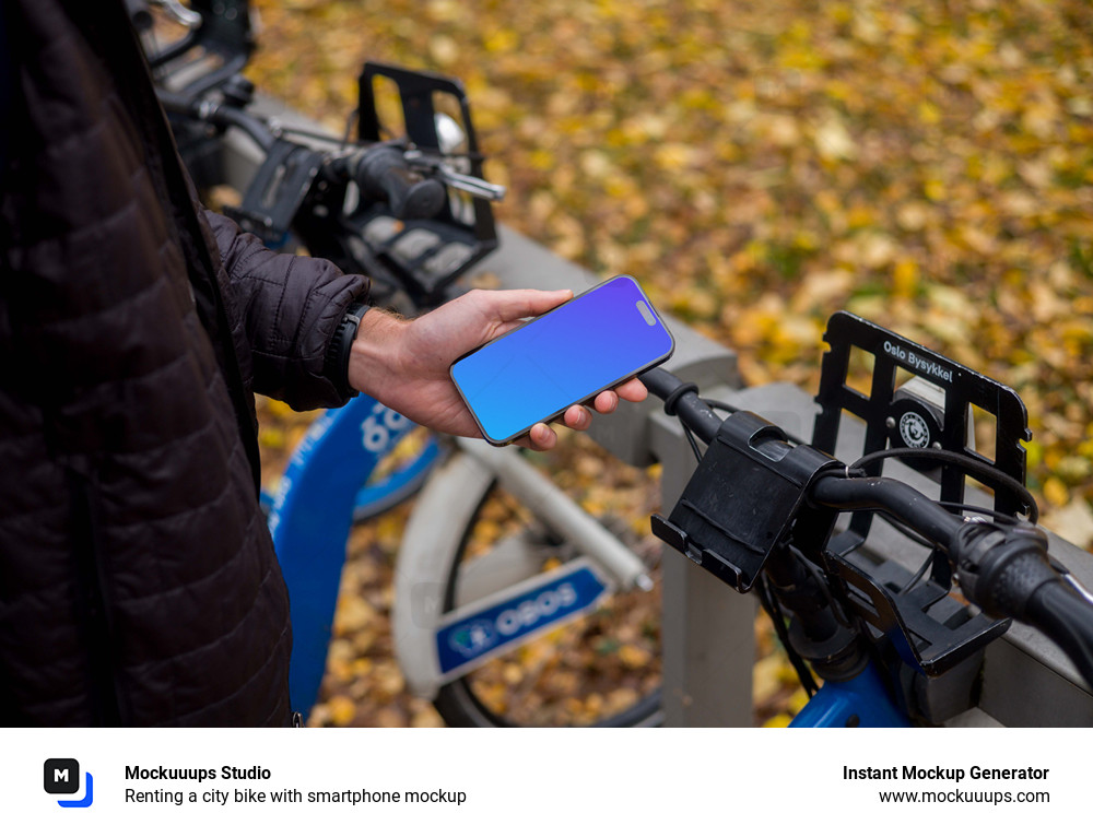 Renting a city bike with smartphone mockup