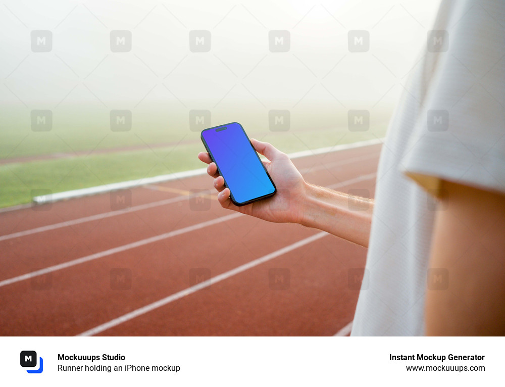 Runner holding an iPhone mockup
