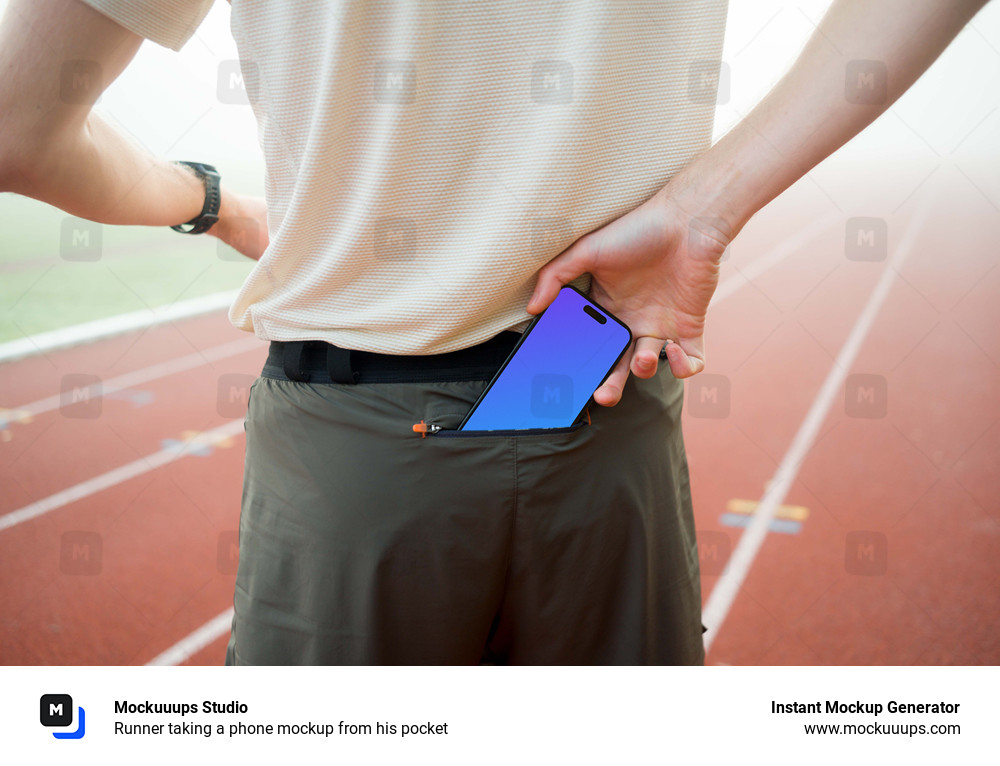 Runner taking a phone mockup from his pocket