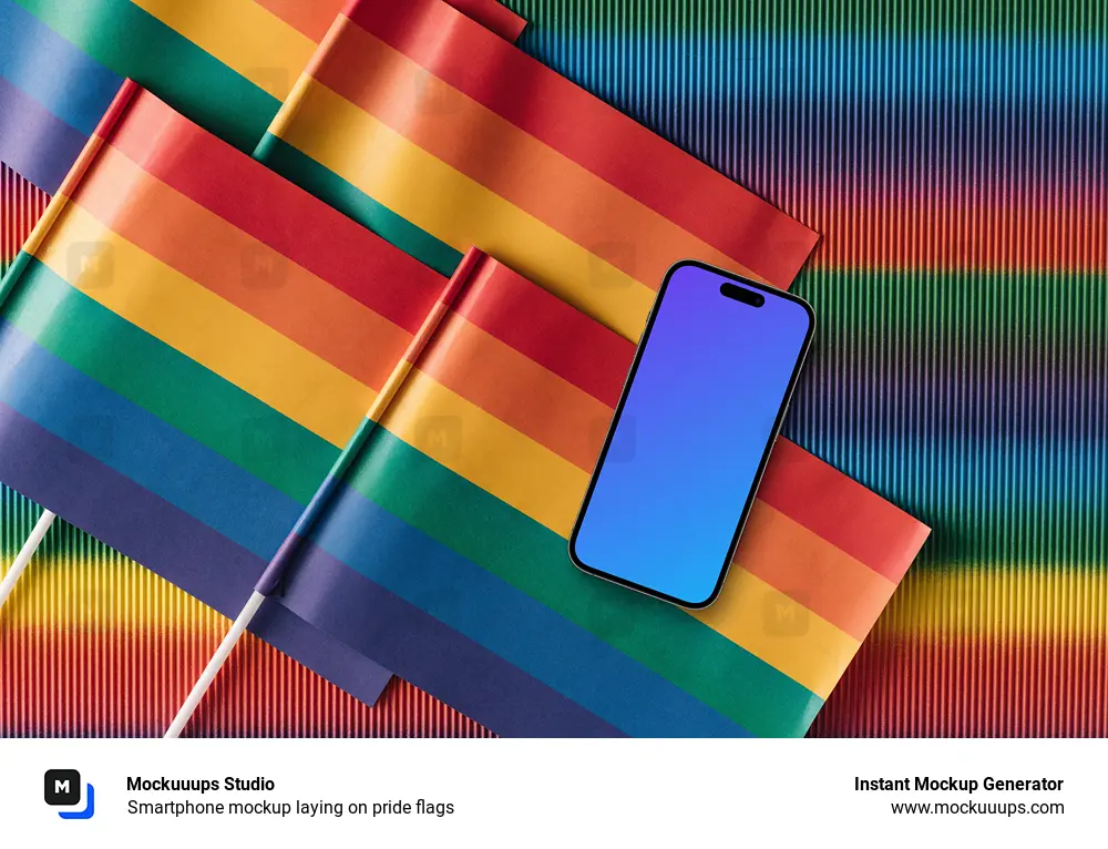 Smartphone mockup laying on pride flags
