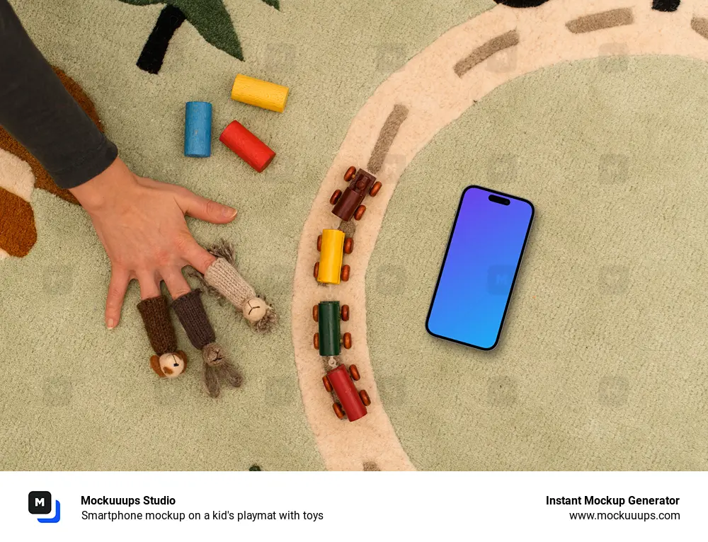 Smartphone mockup on a kid's playmat with toys