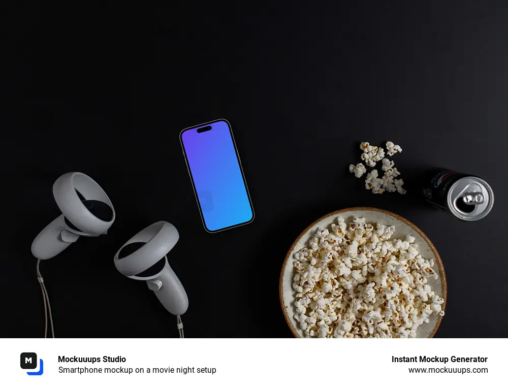 Smartphone mockup on a movie night setup