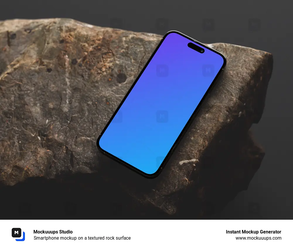 Smartphone mockup on a textured rock surface