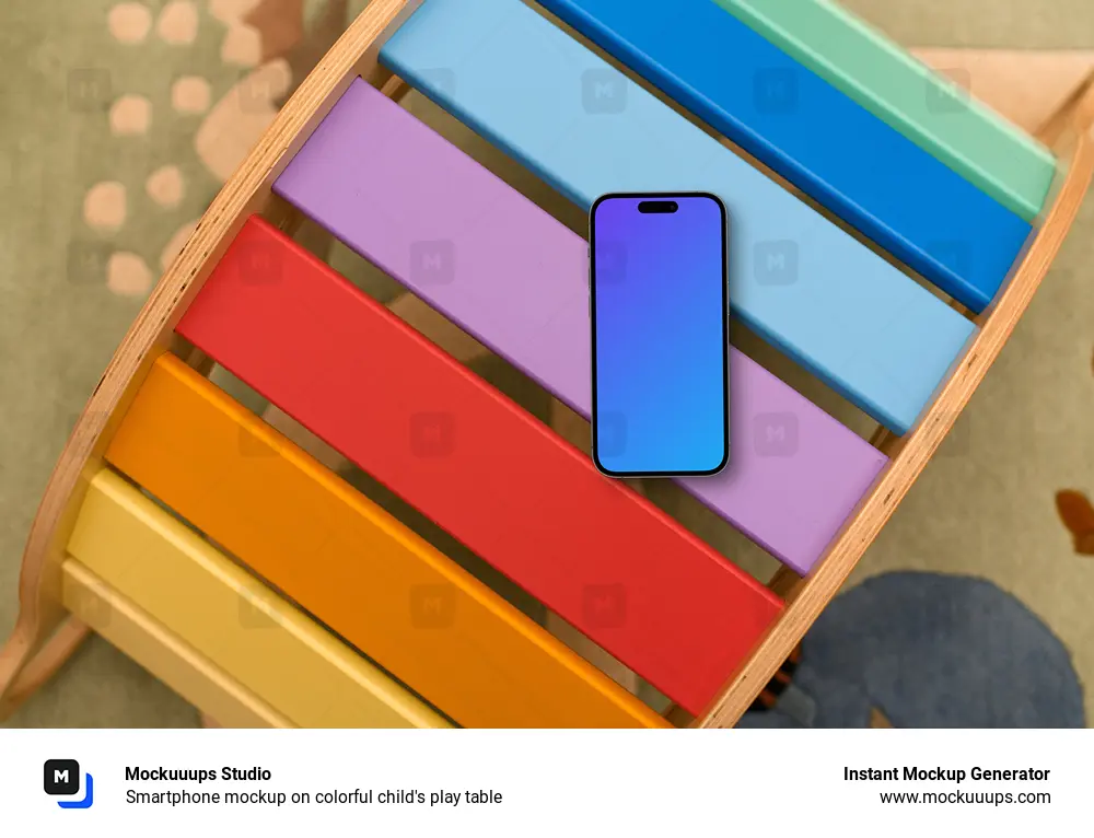 Smartphone mockup on colorful child's play table