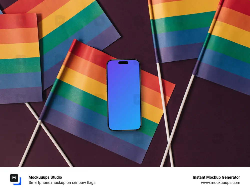 Smartphone mockup on rainbow flags