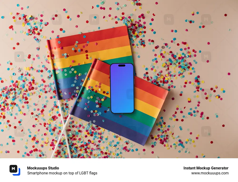 Smartphone mockup on top of LGBT flags