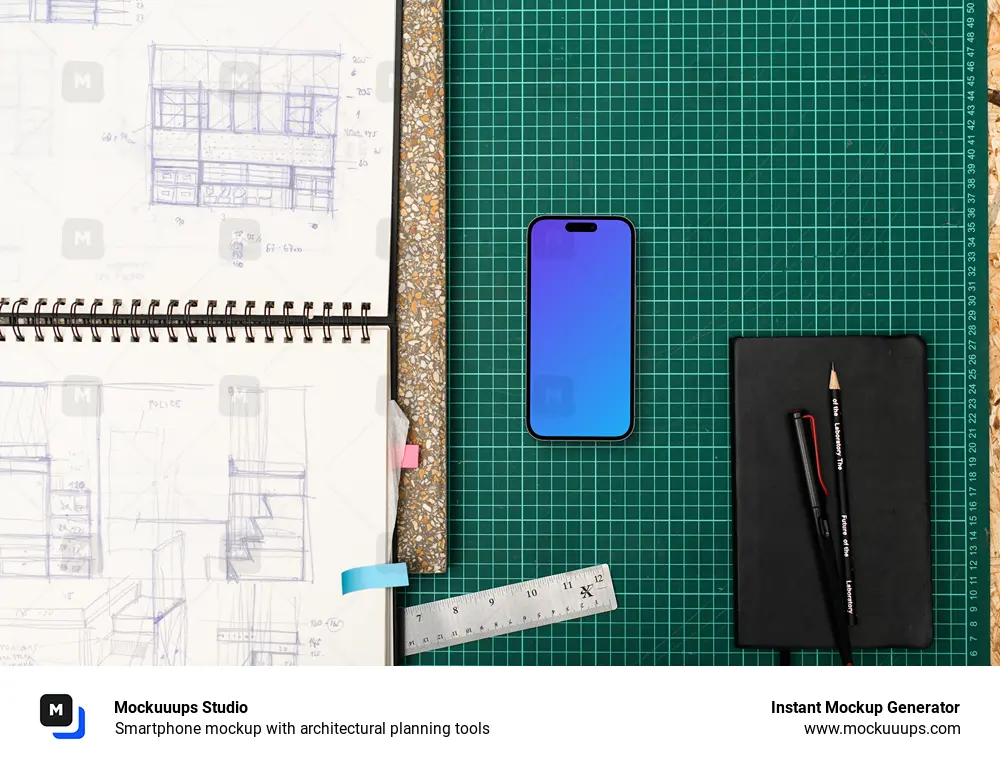 Smartphone mockup with architectural planning tools