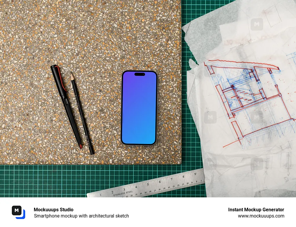 Smartphone mockup with architectural sketch