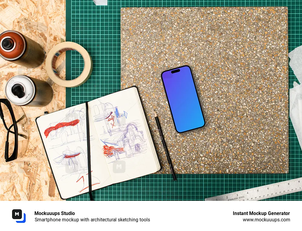 Smartphone mockup with architectural sketching tools