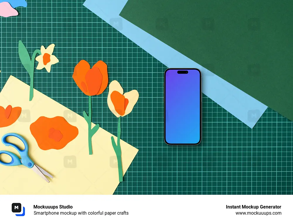 Smartphone mockup with colorful paper crafts