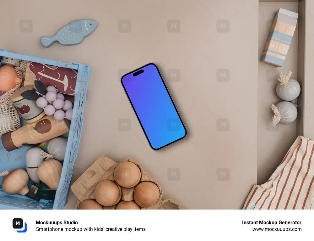 Smartphone mockup with kids' creative play items