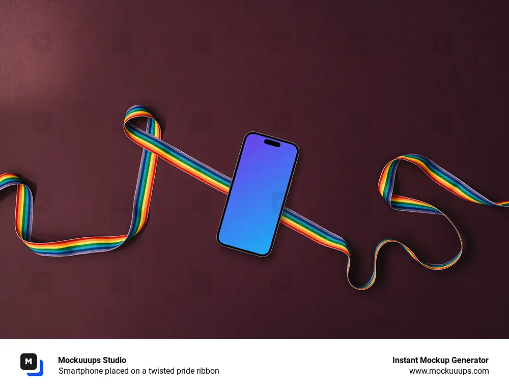 Smartphone placed on a twisted pride ribbon