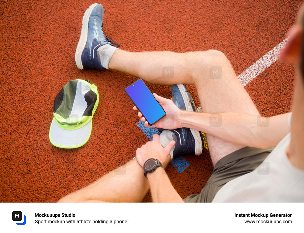 Sport mockup with athlete holding a phone