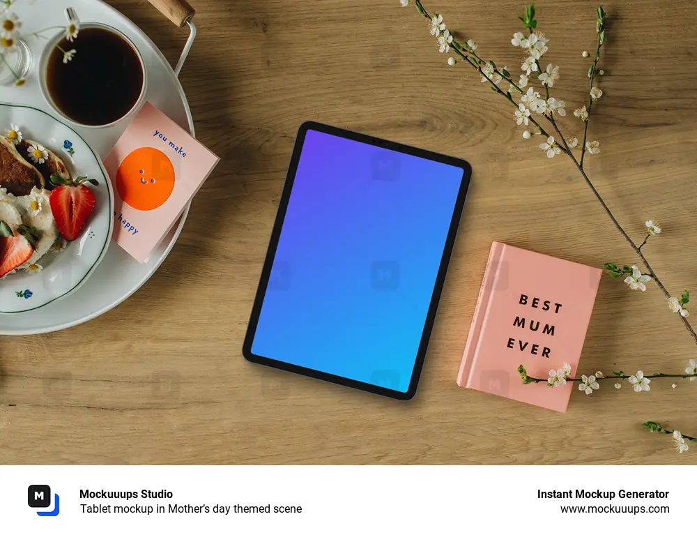 Tablet mockup in Mother’s day themed scene