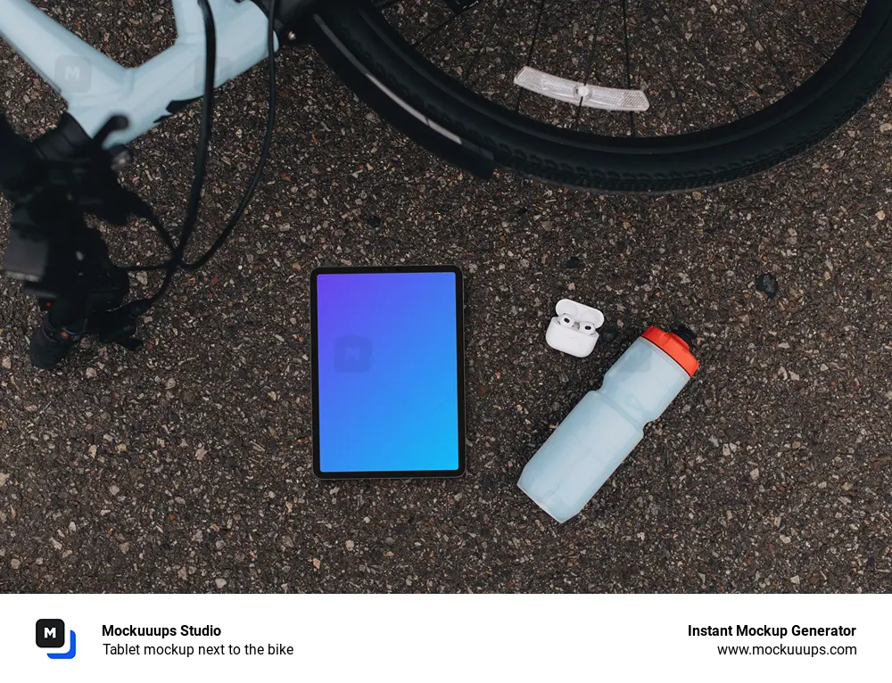 Tablet mockup next to the bike