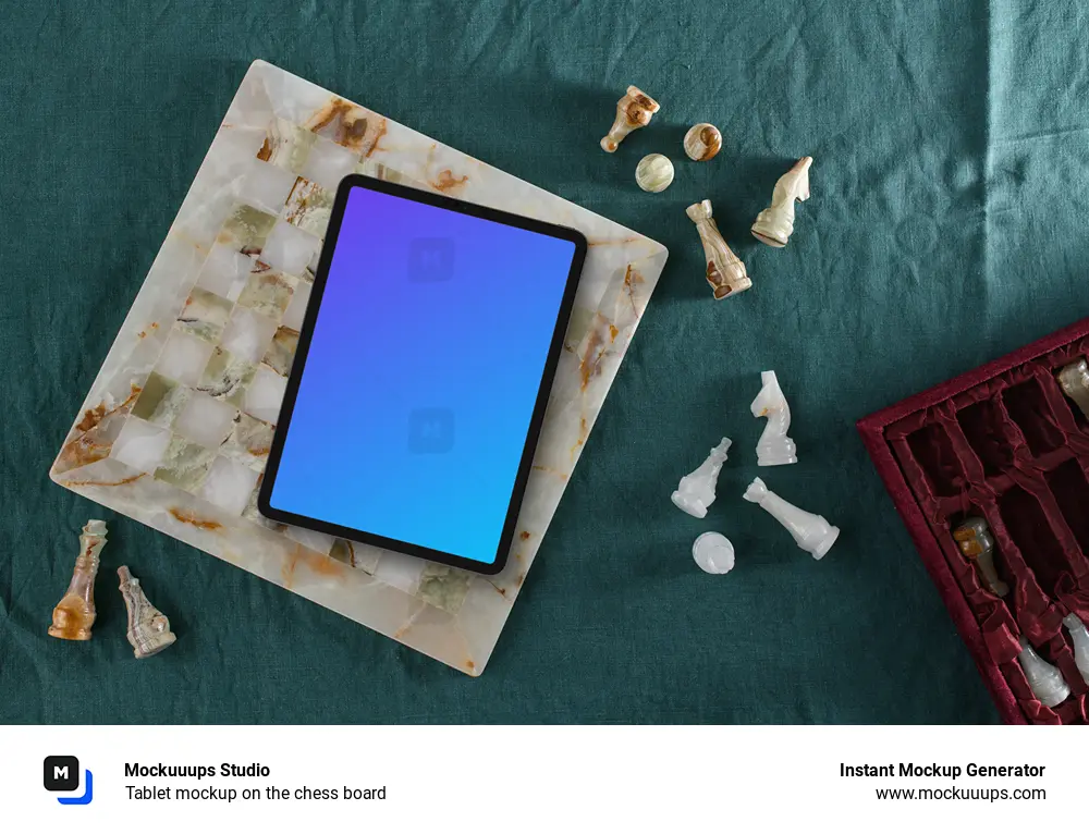 Tablet mockup on the chess board