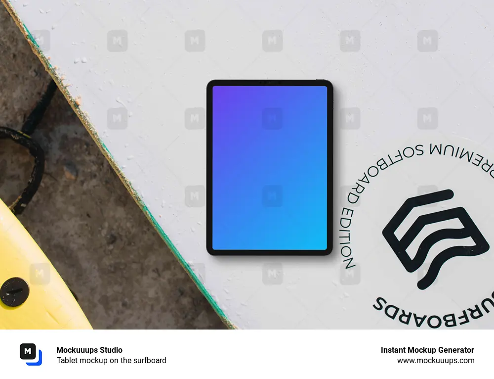 Tablet mockup on the surfboard