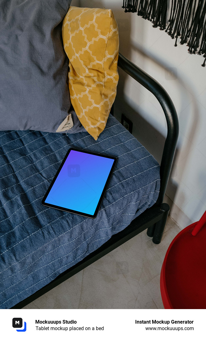 Tablet mockup placed on a bed