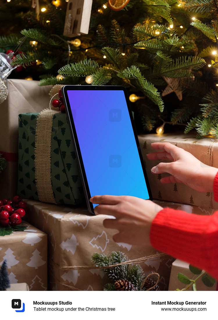 Tablet mockup under the Christmas tree