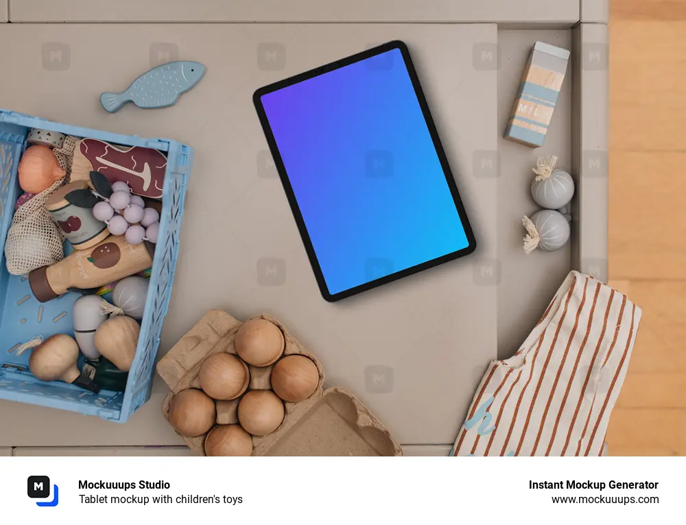 Tablet mockup with children's toys