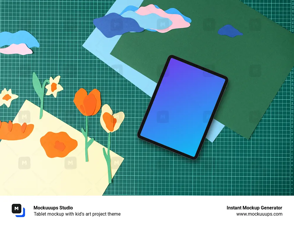 Tablet mockup with kid's art project theme