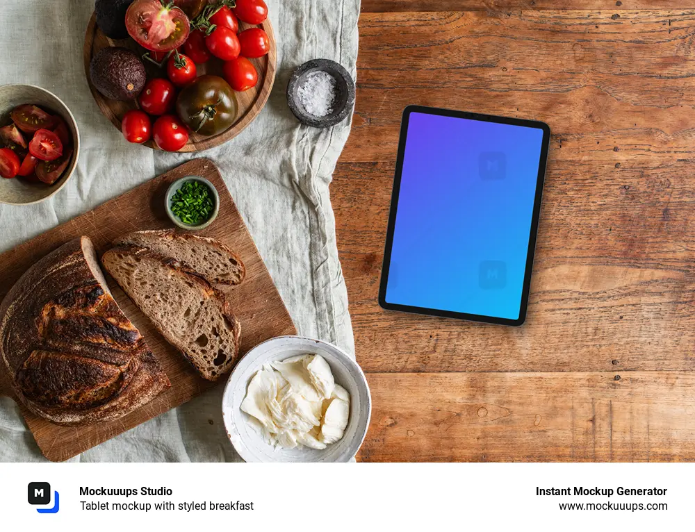 Tablet mockup with styled breakfast