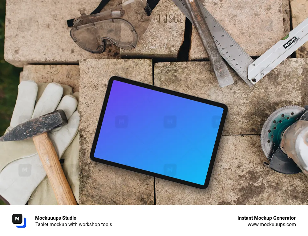 Tablet mockup with workshop tools