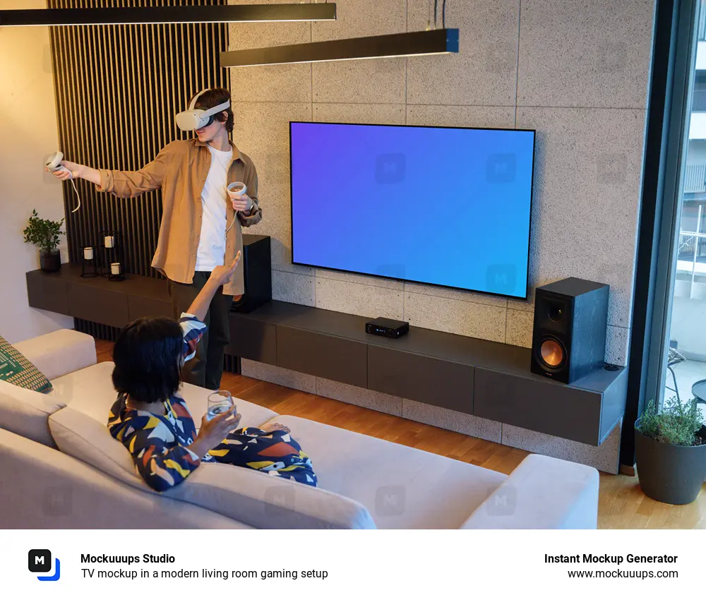 TV mockup in a modern living room gaming setup
